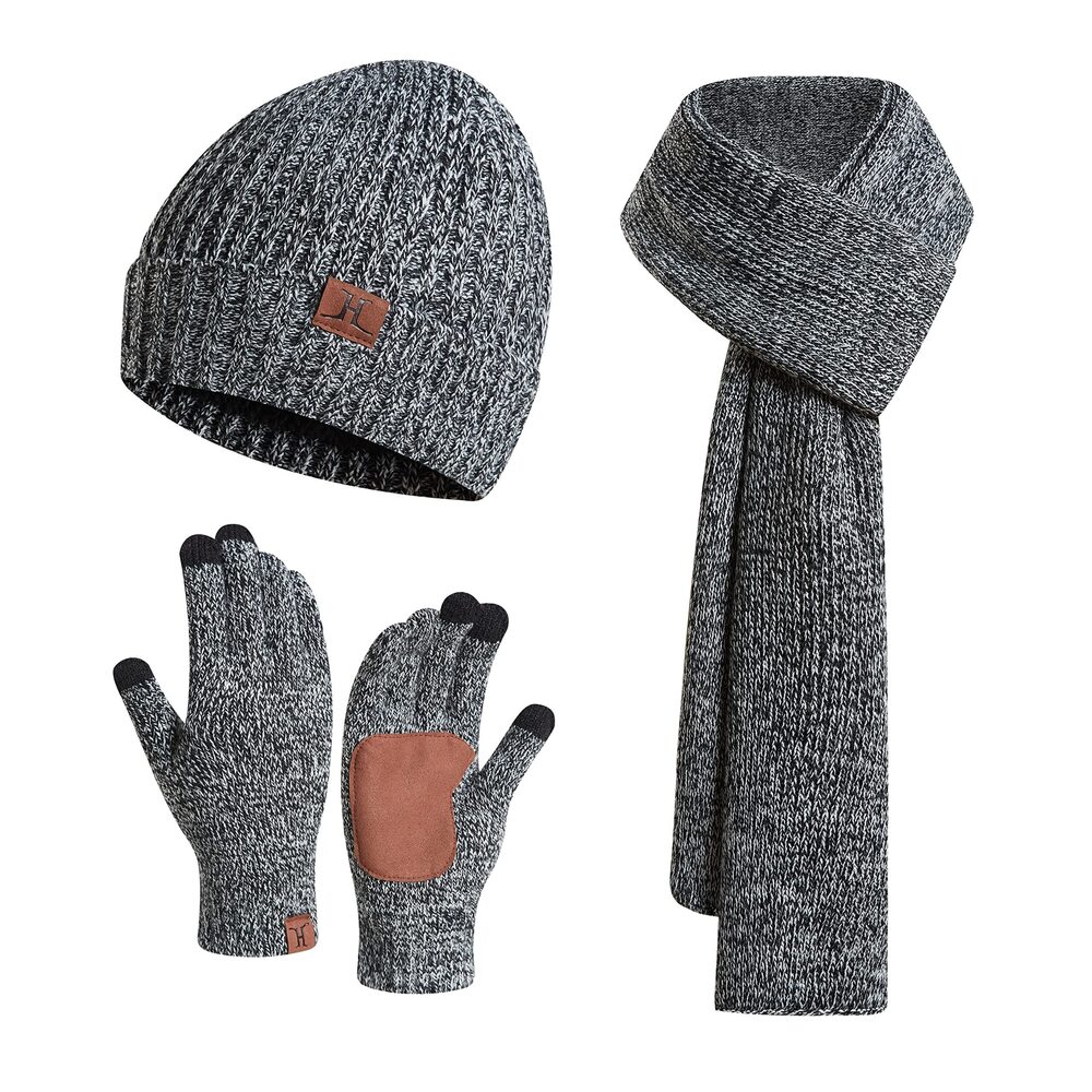 9450 3PCS In 1 Winter Warm Knit Beanie Hat+Long Scarf+Touchscreen Gloves
